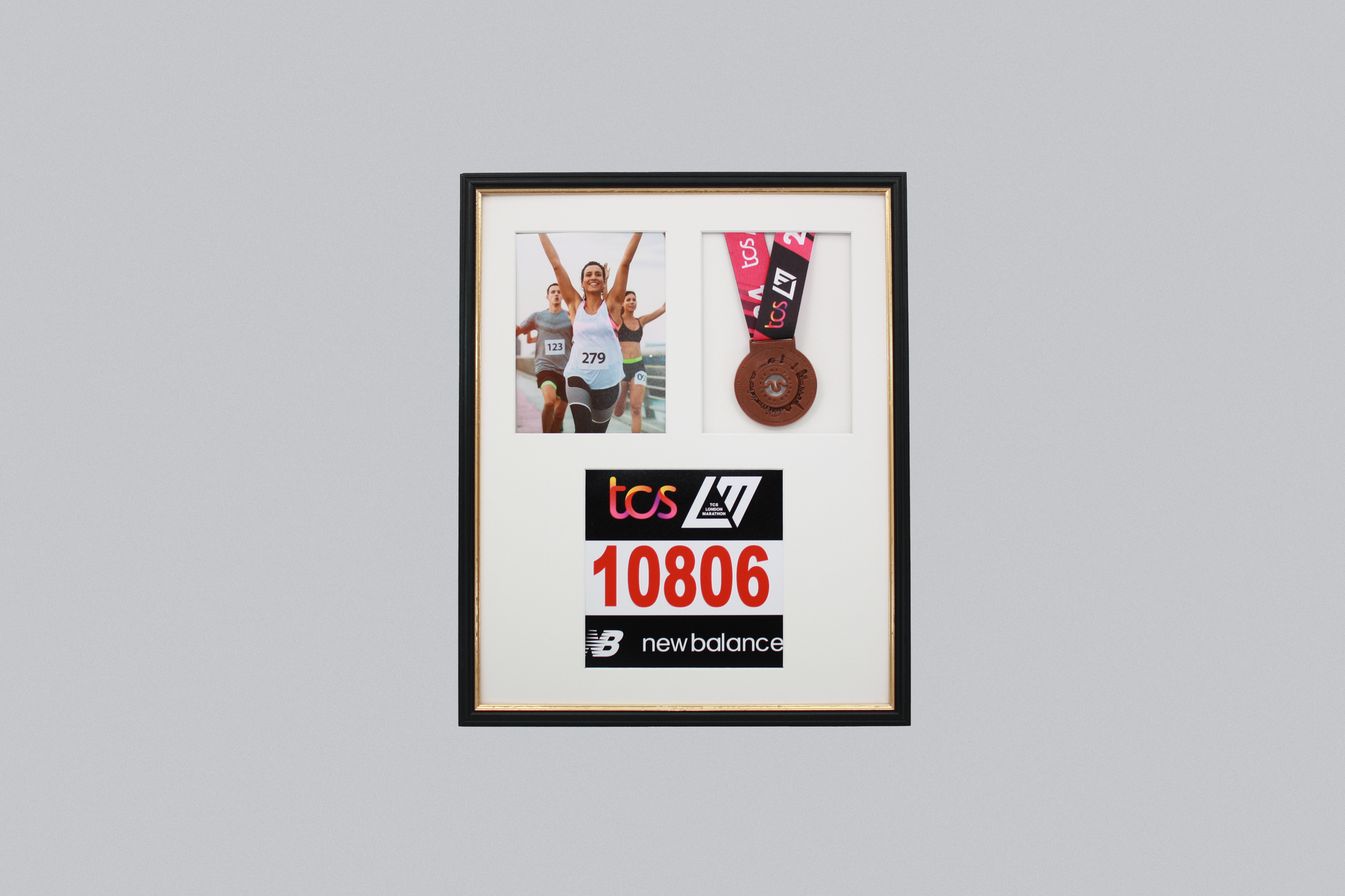 Medal display Frame with Apertures for Bib  &  Photo. Traditional Range. - PhotoFramesandMore - Wooden Picture Frames