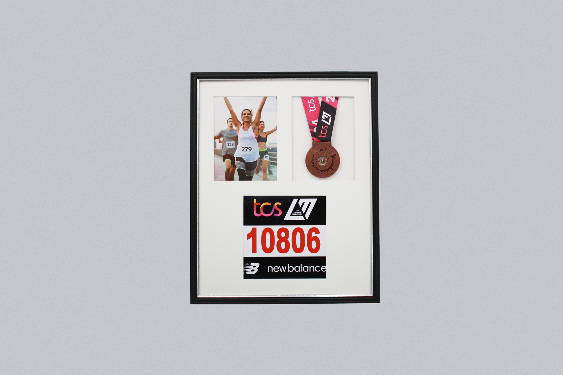 Medal display Frame with Apertures for Bib  &  Photo. Traditional Range. - PhotoFramesandMore - Wooden Picture Frames
