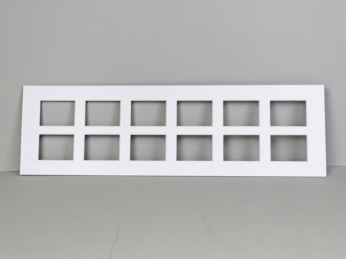 Instax Mini Mount. To Suit Twelve Instax Mini sized Photos. Outer Mount size 15x50cm. Portrait or Landscape. - PhotoFramesandMore - Wooden Picture Frames