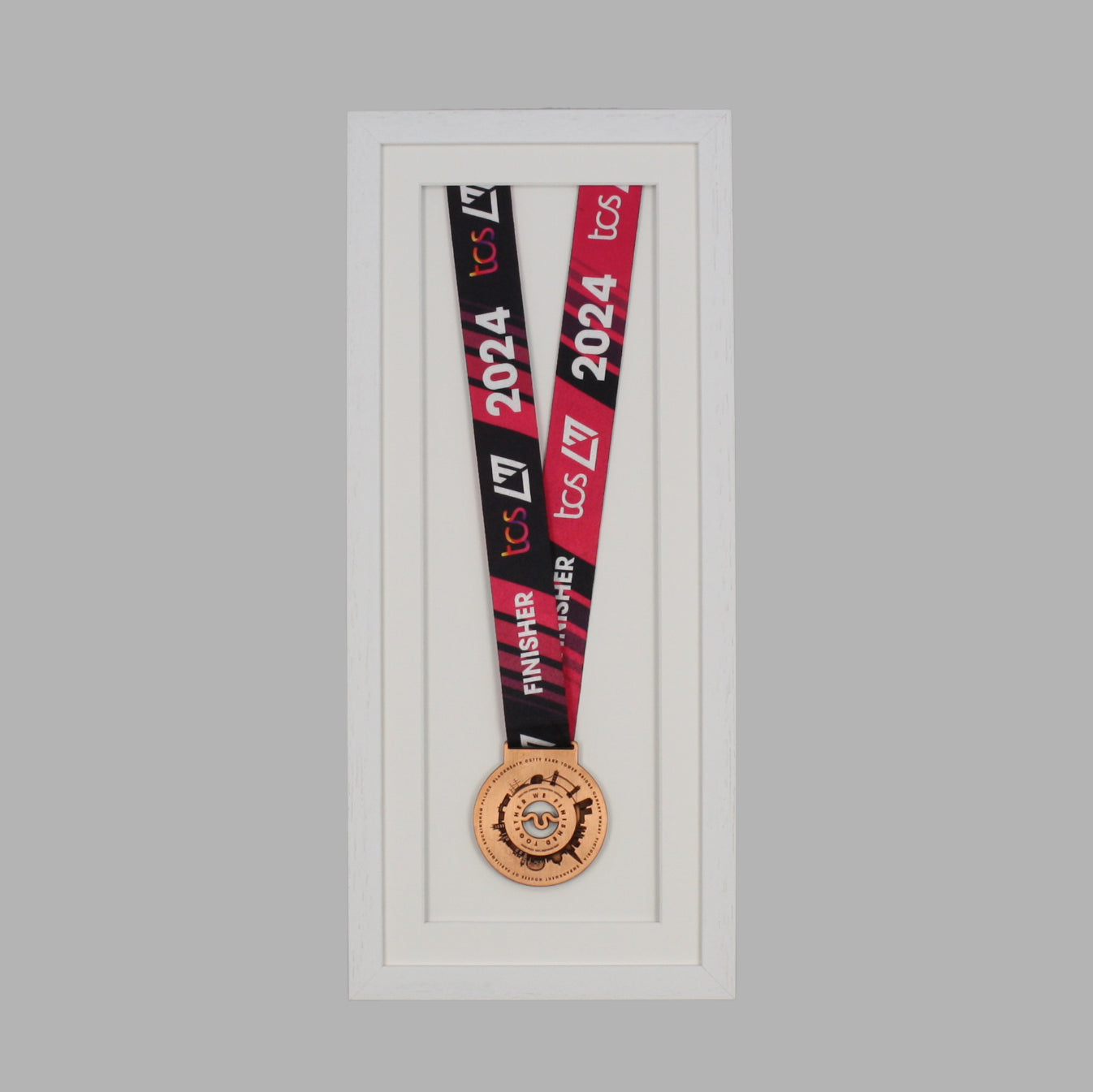 Medal display Frame. For one medal, with full ribbon on show. 20x50cm.