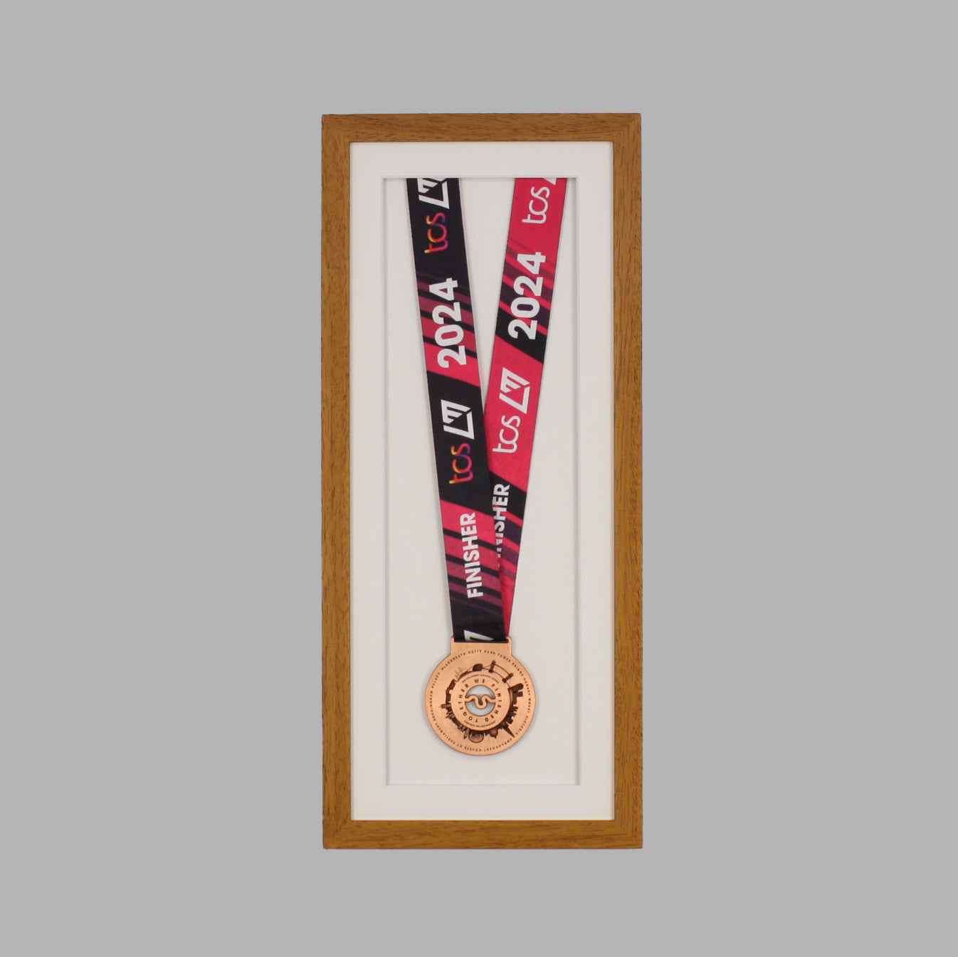 Medal display Frame. For one medal, with full ribbon on show. 20x50cm.