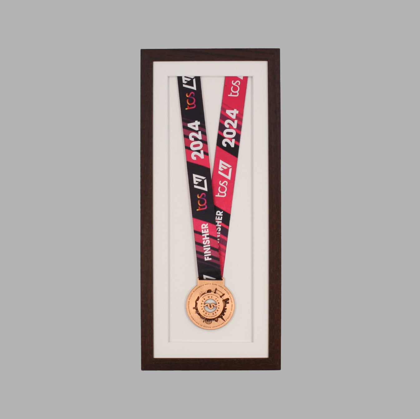 Medal display Frame. For one medal, with full ribbon on show. 20x50cm.