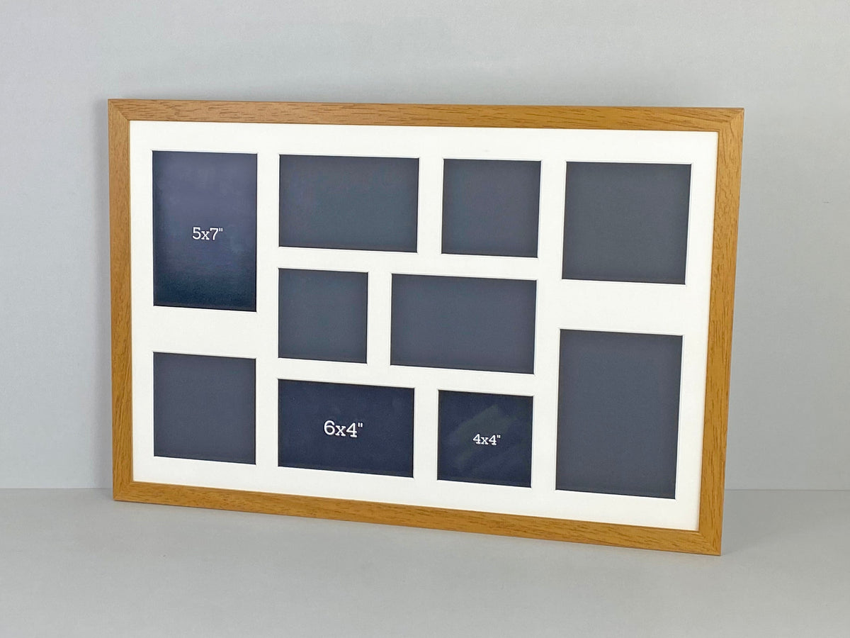 Suits 10 Images, 4x4", 6x4", 5x5", 5x7".Mixed apertures. 40x60cm. Wooden Multi Aperture Photo Frame. - PhotoFramesandMore - Wooden Picture Frames