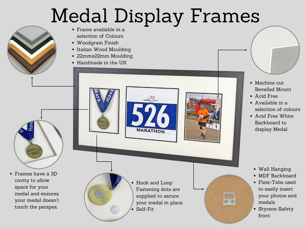 Medal display Frame with Apertures for Swim Cap and Photo. 30x60cm. Swimmers | Triathletes | Athletes - PhotoFramesandMore - Wooden Picture Frames