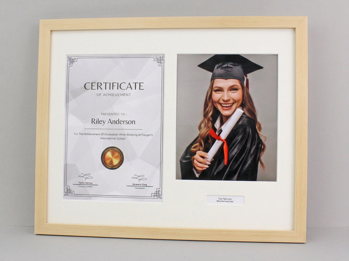 Personalised Graduation Frame with Photo. Naturals Range. Suits an A4 Certificate and an 8x10" Photo.