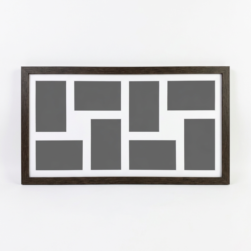 Suits Eight 6x4" Photos. 30x60cm. Wooden Multi Aperture Photo Frame.