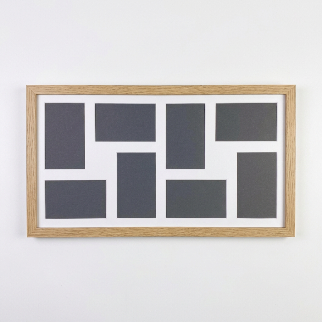 Suits Eight 6x4" Photos. 30x60cm. Wooden Multi Aperture Photo Frame.