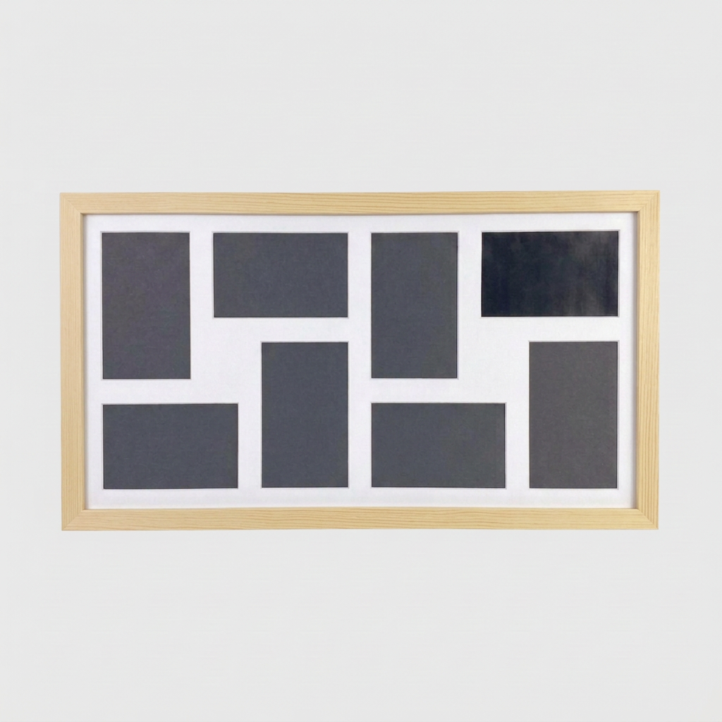 Suits Eight 6x4" Photos. 30x60cm. Wooden Multi Aperture Photo Frame.