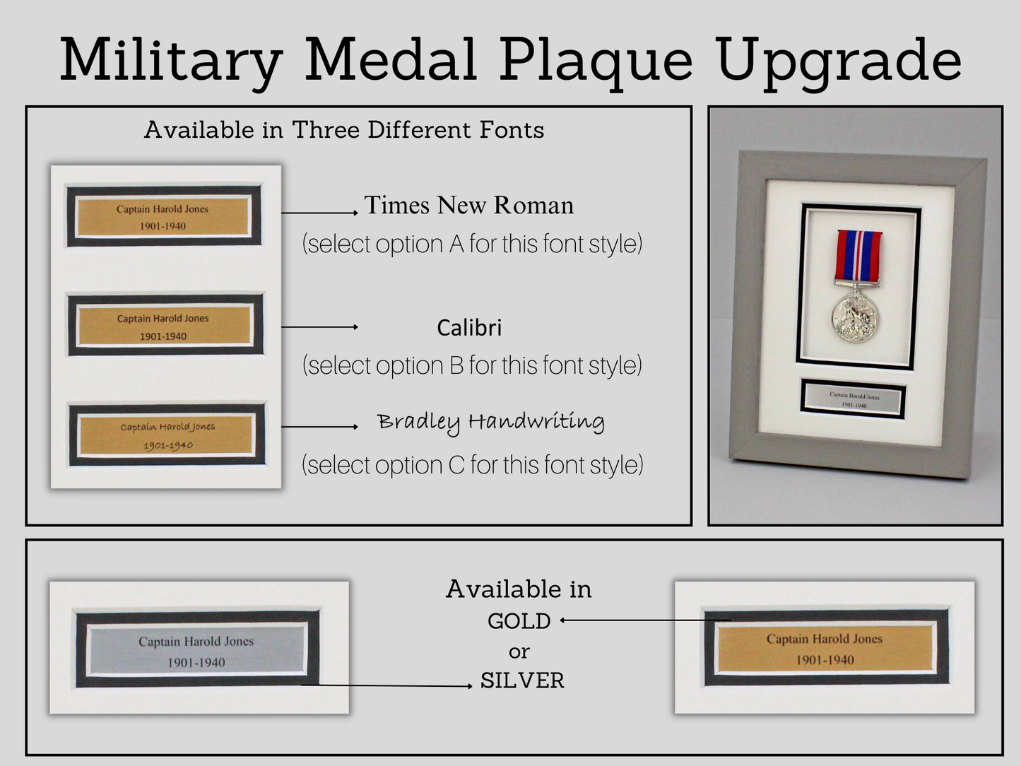 Military and Service Medal display Frame for Two Medals and a 6x4" Photograph. A4. - PhotoFramesandMore - Wooden Picture Frames