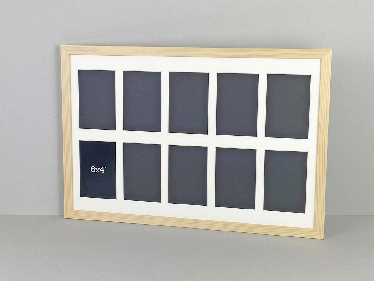 Suits 10 6x4" Inch Images. Naturals Range.40x60cm. Wooden Multi Aperture Photo Frame.