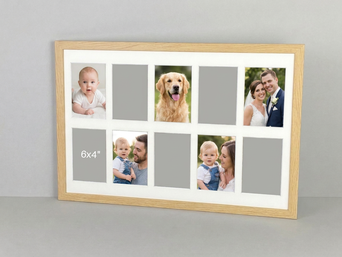 Suits 10 6x4" Inch Images. Naturals Range.40x60cm. Wooden Multi Aperture Photo Frame.