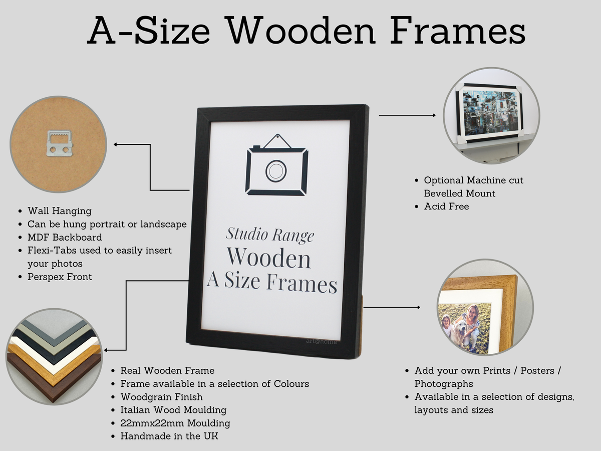 Dark Grey A-Size Frames - A1, A2, A3, A4 Size Wooden Poster Frame - PhotoFramesandMore - Wooden Picture Frames