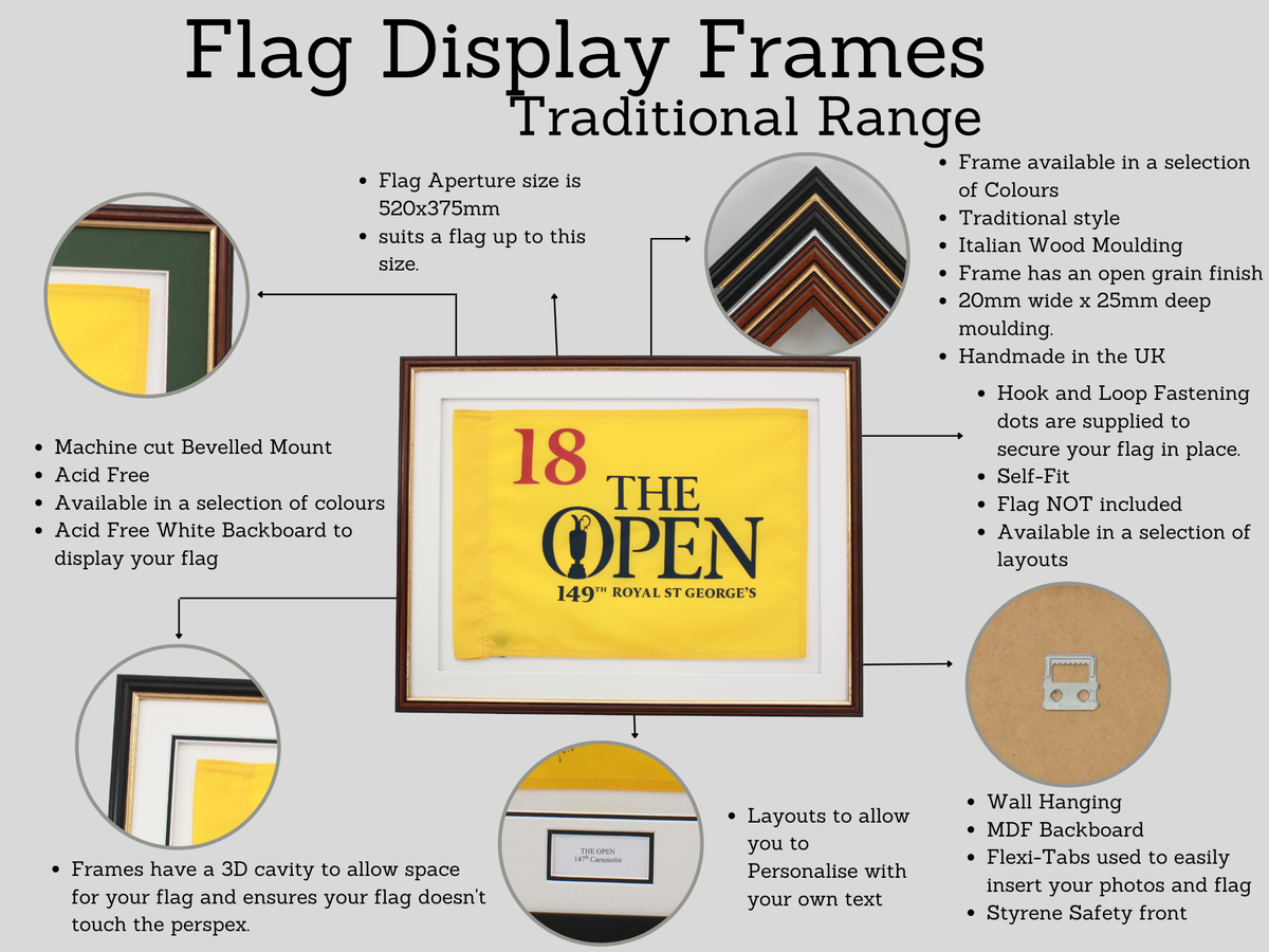 Personalised Flag Display Frame, with text box and Photos. Traditional Range