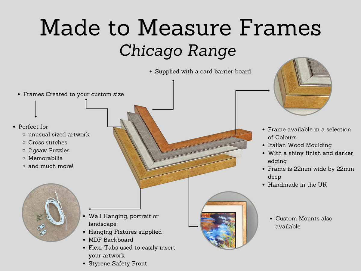 Made To Measure -  Wooden Picture Frames - Gold, Silver, Bronze, Pewter - Chicago Range - PhotoFramesandMore - Wooden Picture Frames