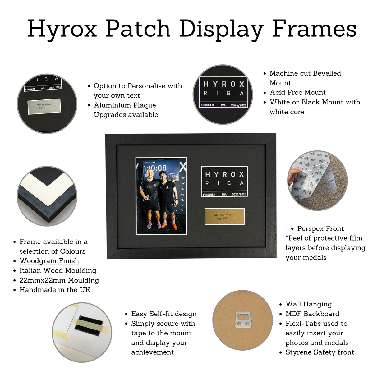 Personalised Hyrox Patch & Photo Display Frame | A4 Frame | Wooden Frame |