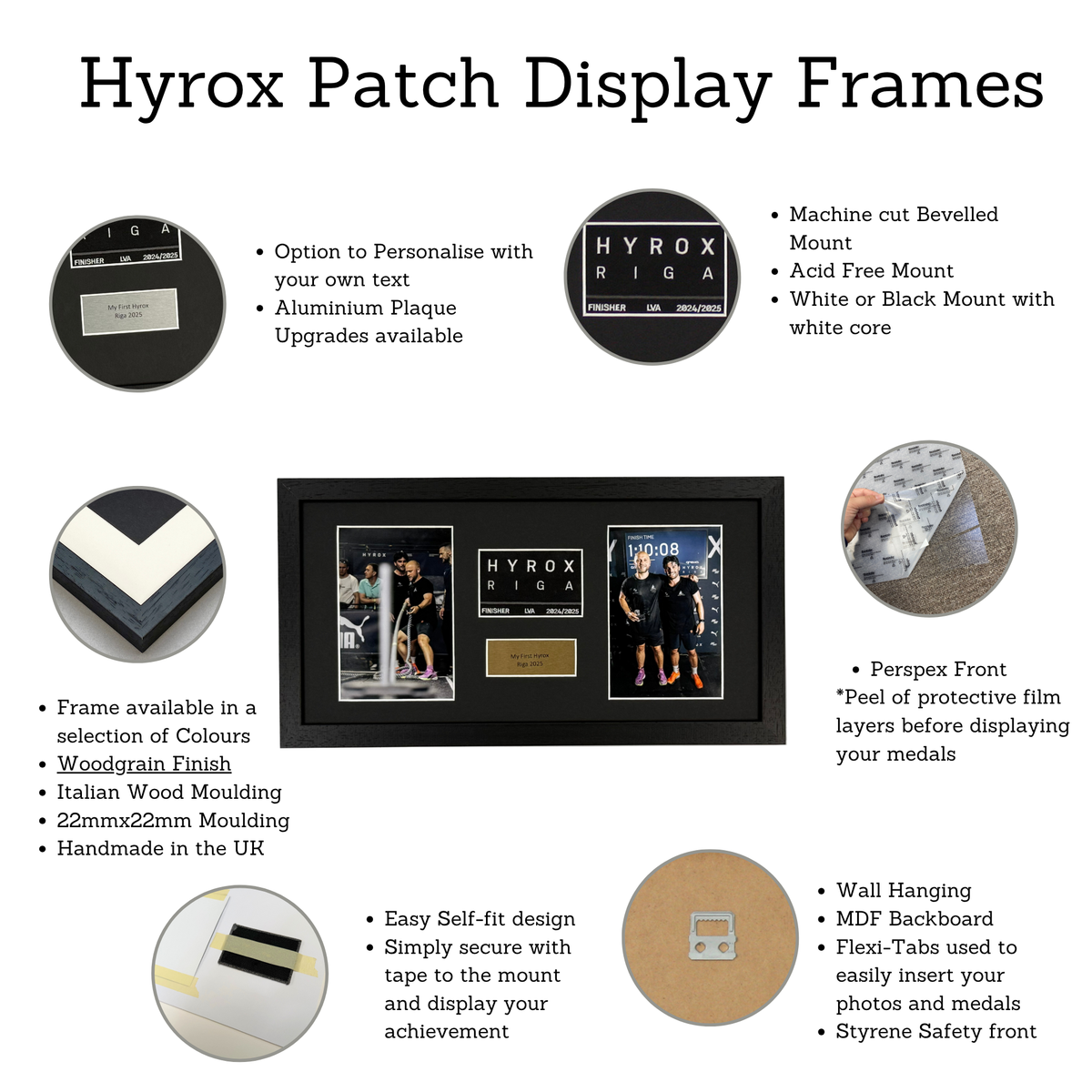 Personalised Hyrox Patch & Photo Display Frame | 20x40cm Frame | Wooden Frame |