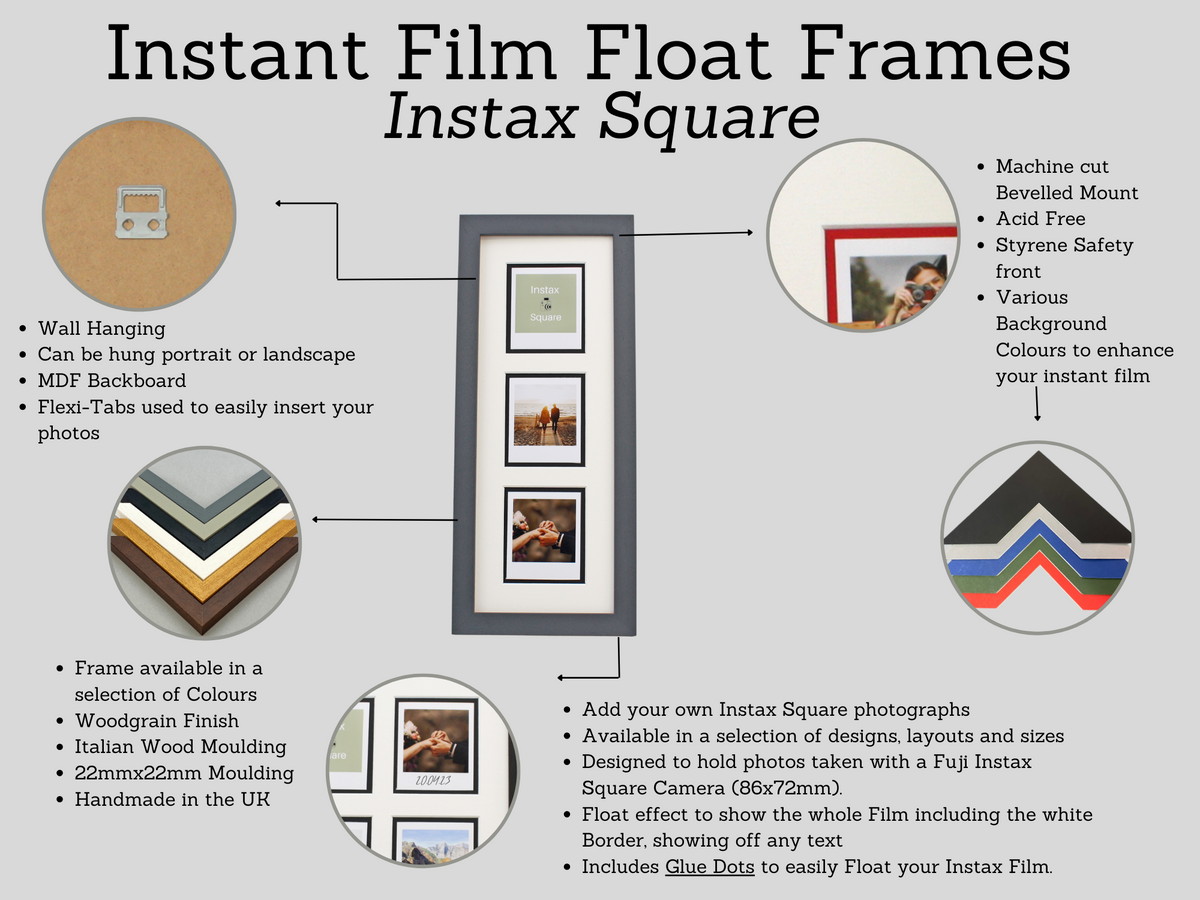 Instax Film Float Frame - Suits Three Instax Square Film - PhotoFramesandMore - Wooden Picture Frames