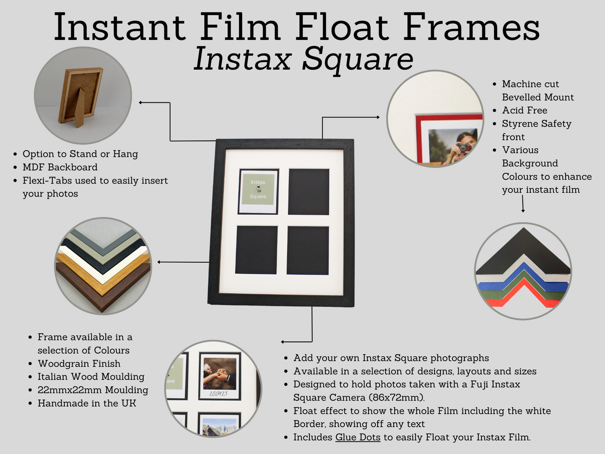 Instax Film Float Frame - Suits One Instax Square - PhotoFramesandMore - Wooden Picture Frames