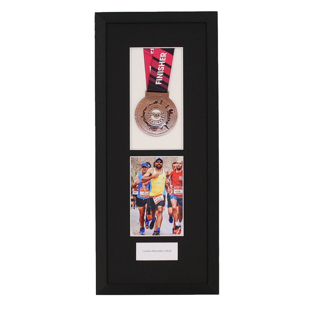 Personalised Medal Frame with Apertures for Medal, 6x4" Portrait Photo and Text.