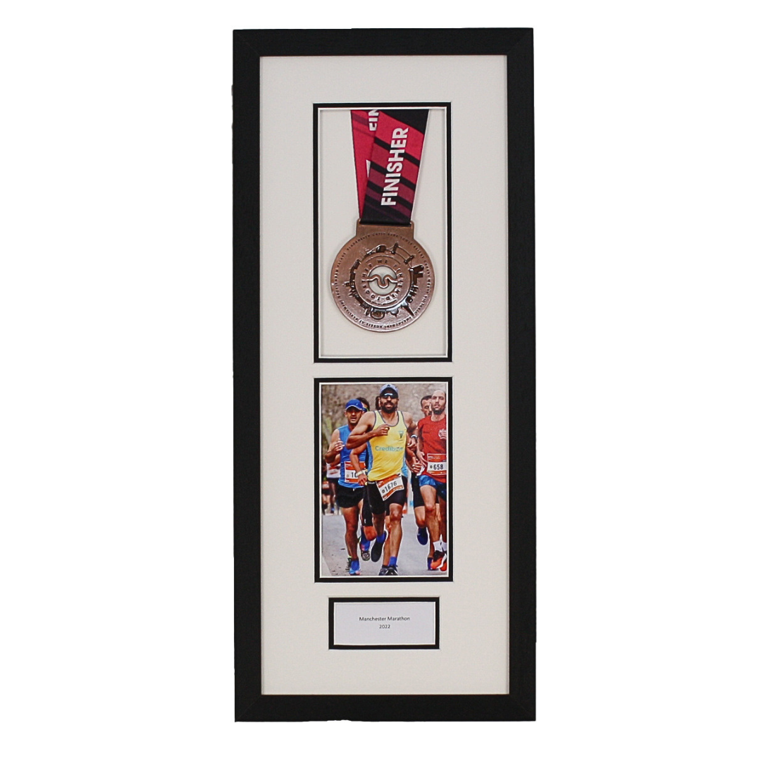 Personalised Medal Frame with Apertures for Medal, 6x4" Portrait Photo and Text.