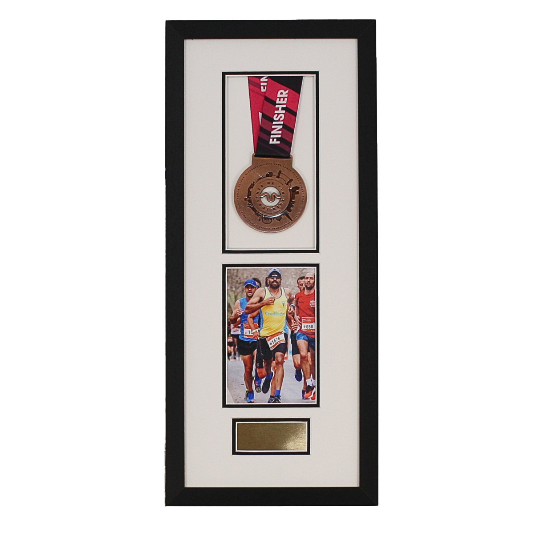 Personalised Medal Frame with Apertures for Medal, 6x4" Portrait Photo and Text.