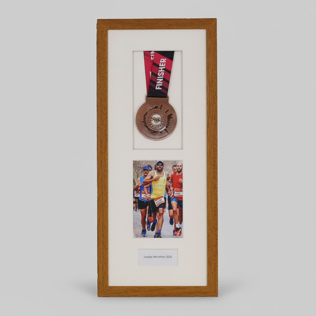 Personalised Medal Frame with Apertures for Medal, 6x4" Portrait Photo and Text.