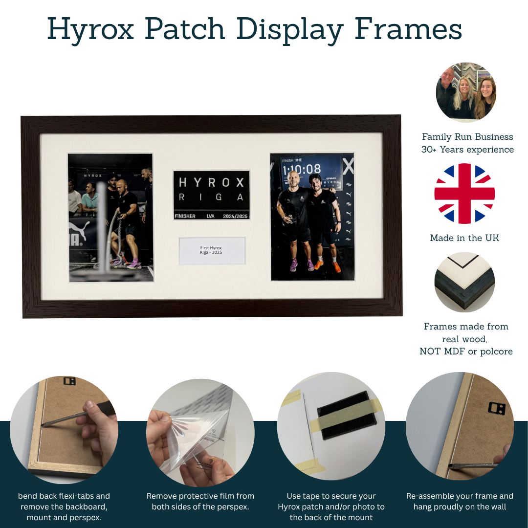 Personalised Hyrox Patch & Photo Display Frame | 20x40cm Frame | Wooden Frame |