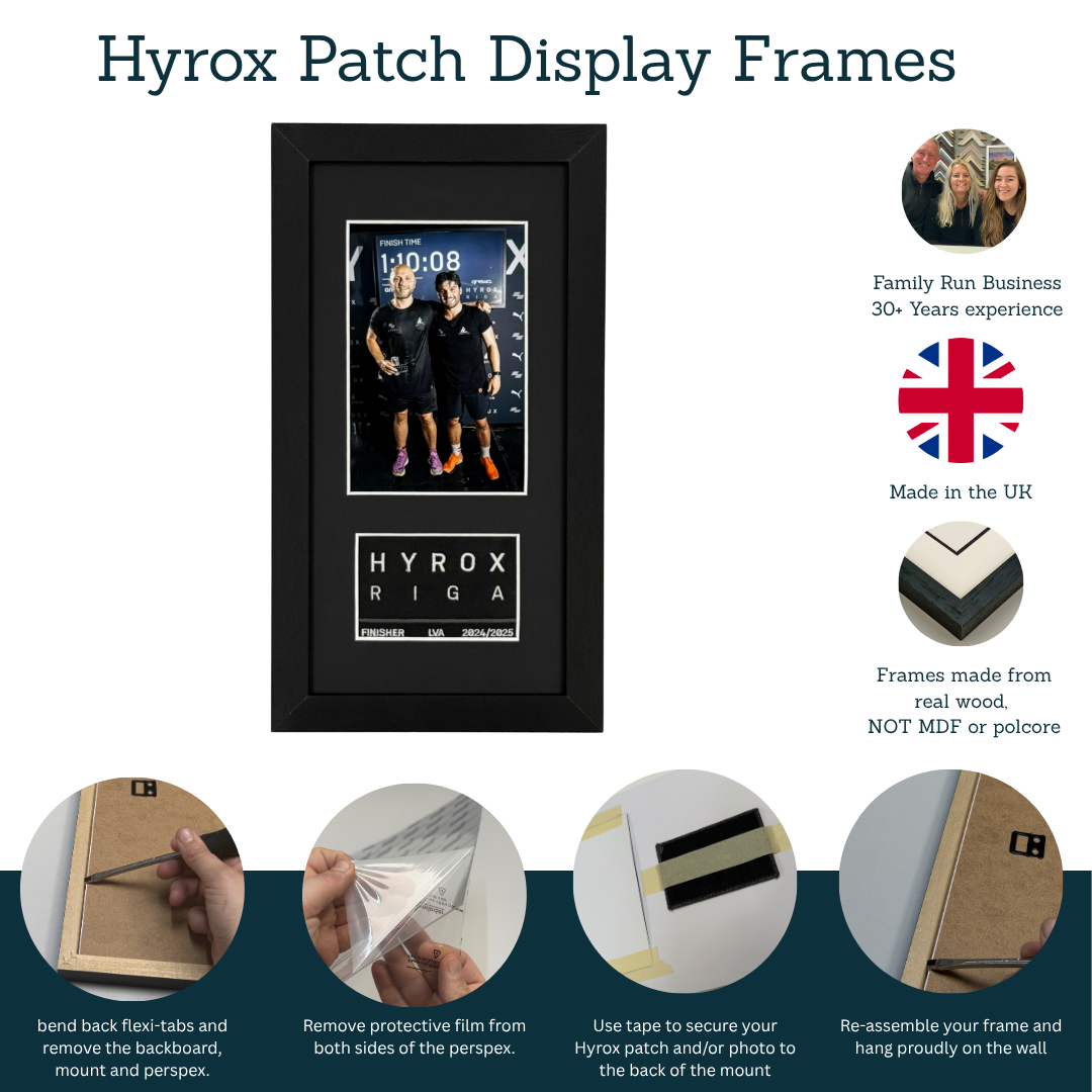 Hyrox Patch & Photo Display Frame | 15x30cm | Wooden Frame |