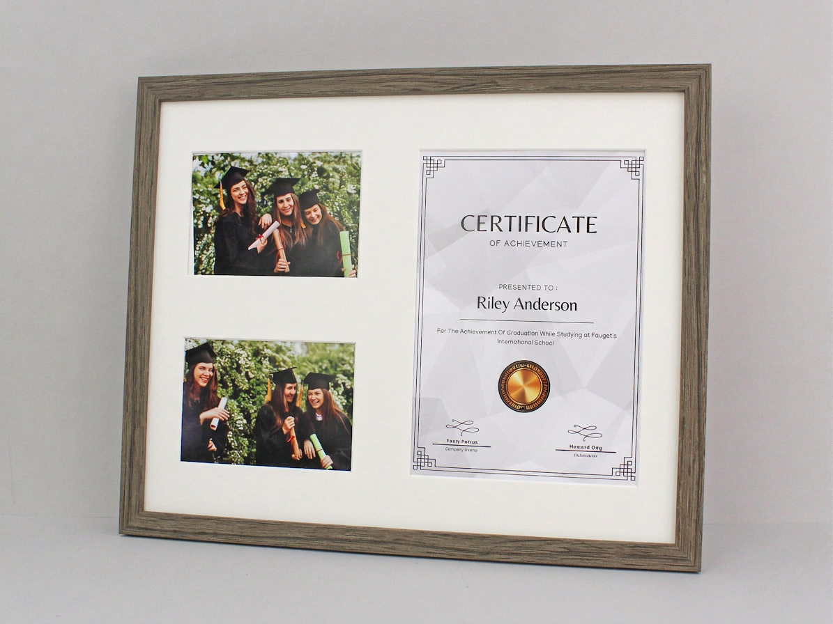 Graduation Frame with Photos. Naturals Range. Suits an A4 Certificate and two 5x7" Photos.