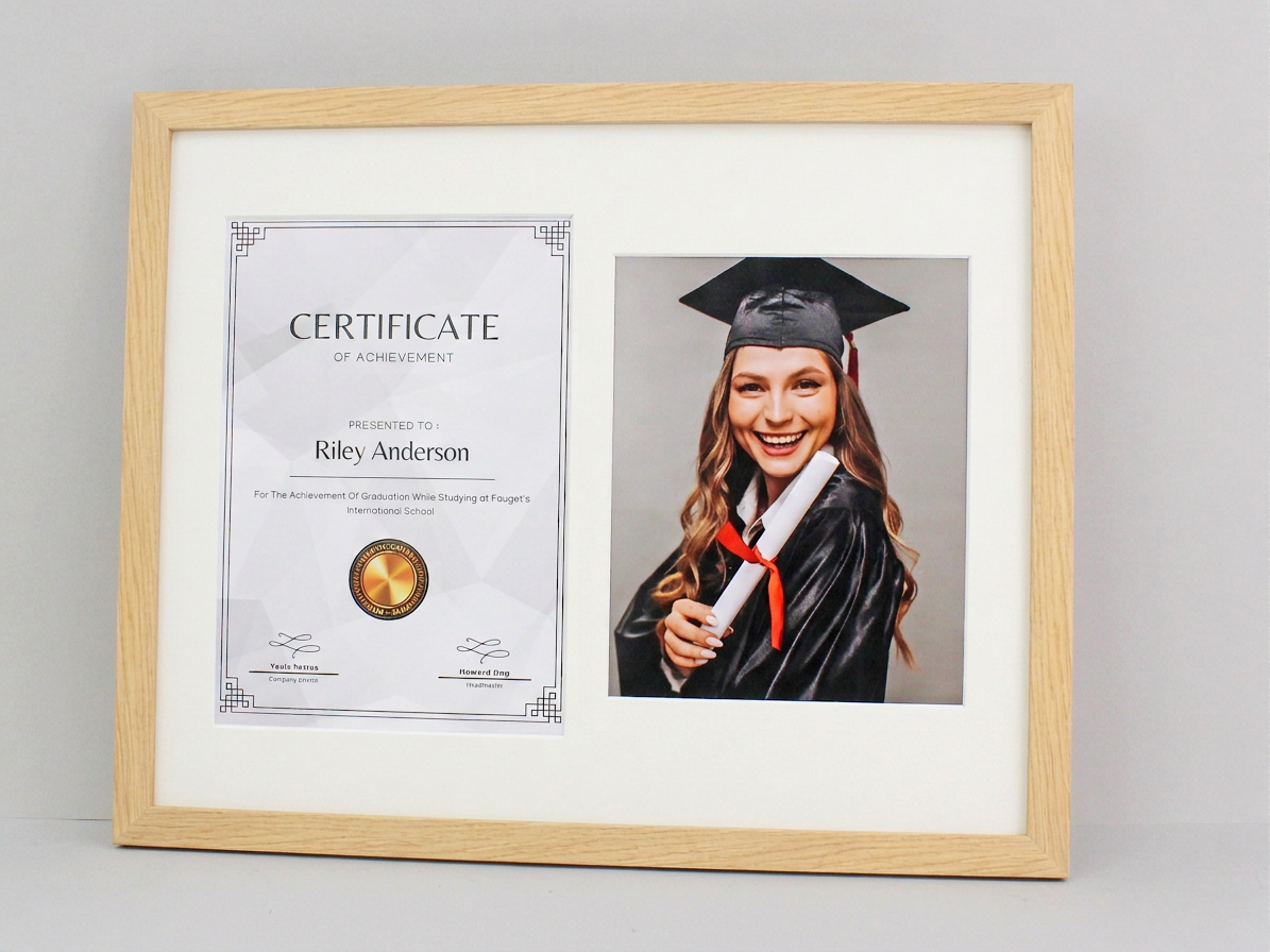 Graduation Frame with Photo. Naturals Range. Suits an A4 Certificate and an 8x10" Photo.