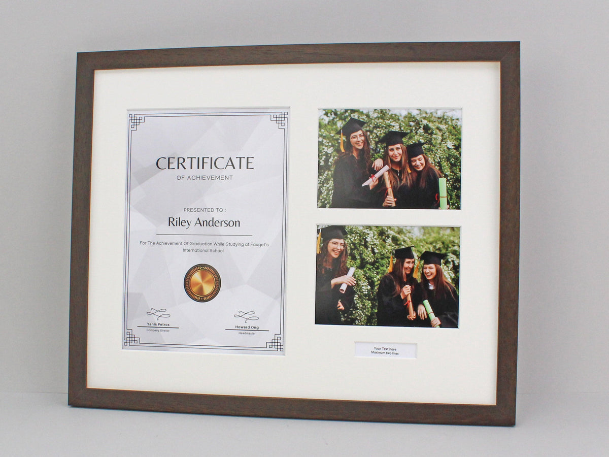 Personalised Certificate, Graduation, Diploma Frame with Two Photos. Suits an A4 sized Photo/Certificate and Two 5x7" Photos. - PhotoFramesandMore - Wooden Picture Frames