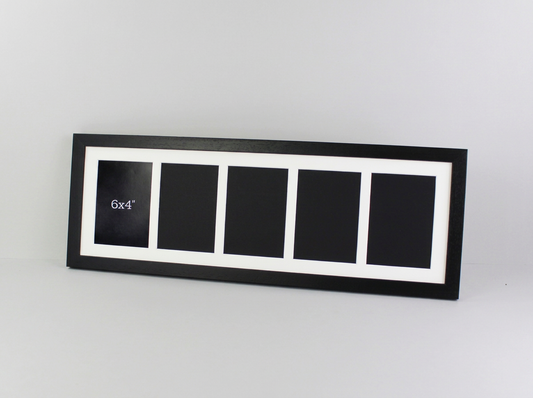 Suits Five 6x4" photos. 20x60cm. Wooden Multi Aperture Photo Frame.