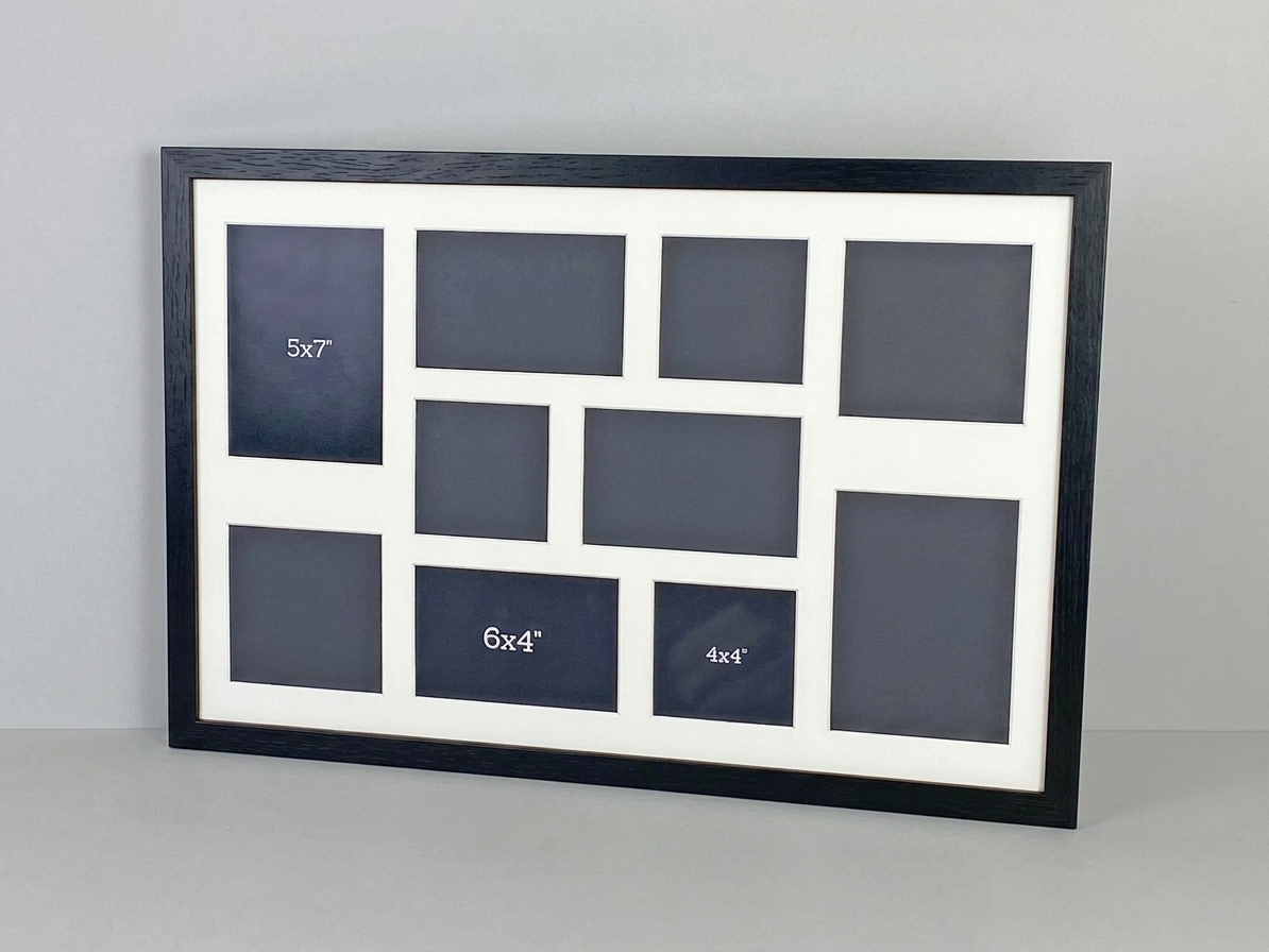 Suits 10 Images, 4x4", 6x4", 5x5", 5x7".Mixed apertures. 40x60cm. Wooden Multi Aperture Photo Frame.