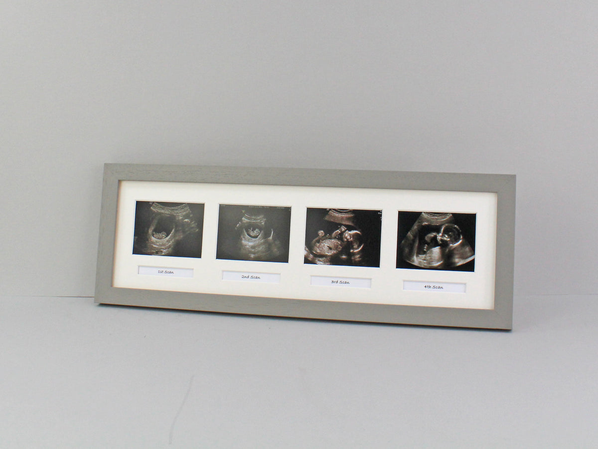 Baby Scan Photo Frame - Portrait Multi aperture Frame for Four Scan sized Photos and Four Text Boxes - PhotoFramesandMore - Wooden Picture Frames
