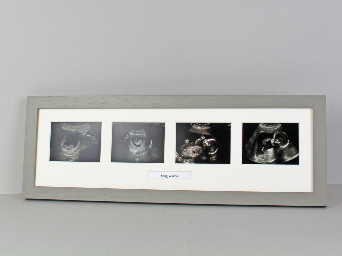 Baby Scan Photo Frame - Landscape Multi aperture Frame for Four Scan sized Photos and Text Box. - PhotoFramesandMore - Wooden Picture Frames