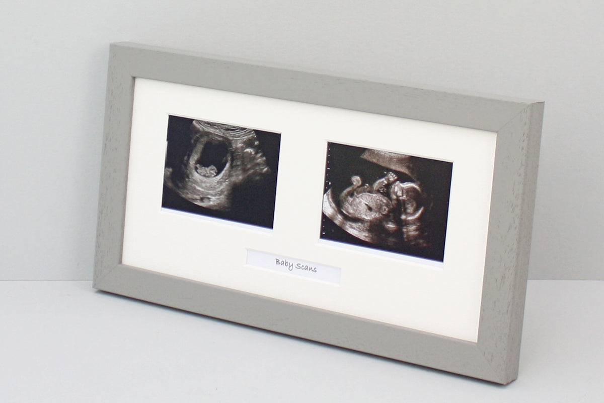 Baby Scan Frame - Landscape Multi aperture frame for Two Scans and One Text Box. - PhotoFramesandMore - Wooden Picture Frames