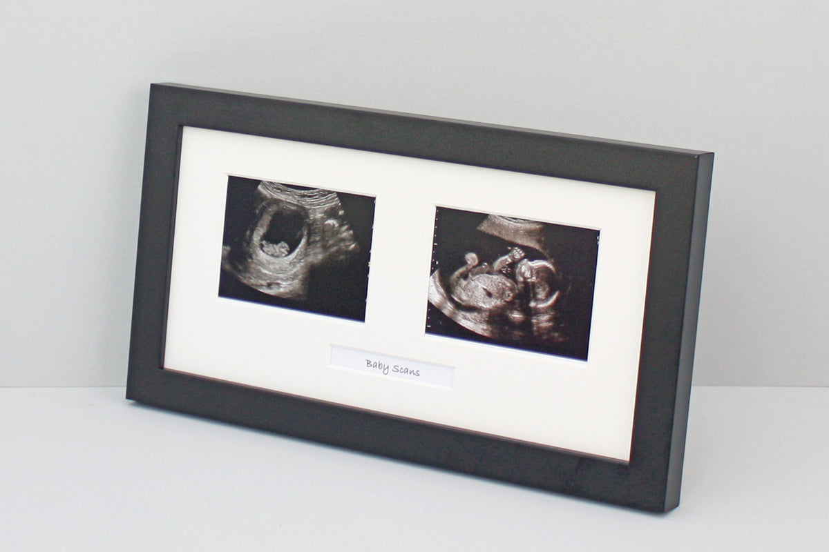 Baby Scan Frame - Landscape Multi aperture frame for Two Scans and One Text Box. - PhotoFramesandMore - Wooden Picture Frames