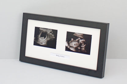 Baby Scan Frame - Landscape Multi aperture frame for Two Scans and One Text Box. - PhotoFramesandMore - Wooden Picture Frames