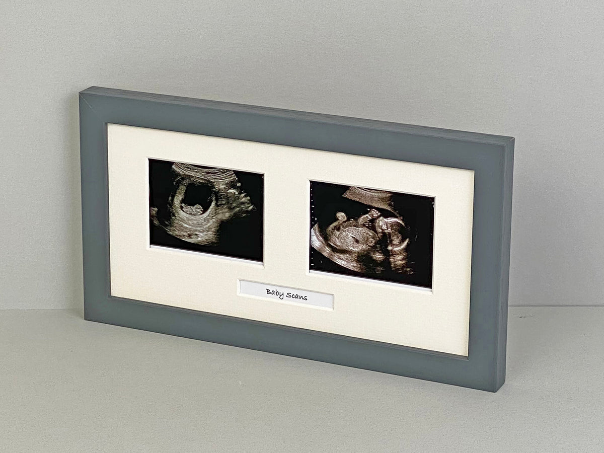 Baby Scan Frame - Landscape Multi aperture frame for Two Scans and One Text Box. - PhotoFramesandMore - Wooden Picture Frames